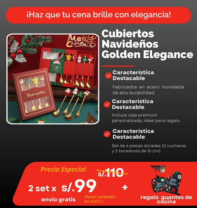 CUBIERTOS NAVIDEÑOS GOLDEN ELEGANCE